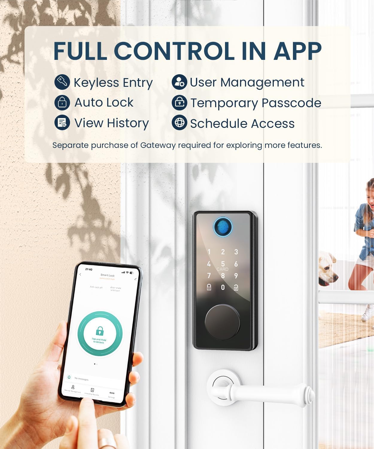 Keyless Entry Door Lock with Keypad - Fingerprint Door Lock - Smart Locks for Front Door - Electronic Keypad Smart Deadbolt Lock - Biometric Smart Digital Door Lock with Code -Auto Lock 1 - Image 4